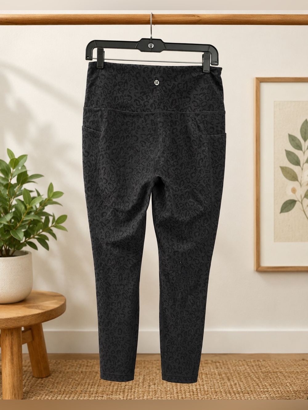 RBX Black Tonal Leopard Print Leggings side pockets high waisted